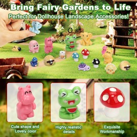 Quorineo 36-Piece Mini Resin Animal Figures Set - Tiny Duck, Turtle, Frog & Mushroom Decor for Micro Fairy Gardens, Dollhouse Accessories, DIY Crafts (Child-Safe Materials, CPC Certified)