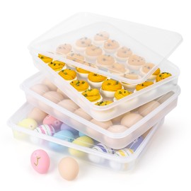 coxiecc Deviled Egg Containers with Lid, (Set of 3), Stackable Deviled Egg Carrier for 72 Eggs, Clear Egg Holder for Fridge with Lid, Portable Plastic Deviled Egg Tray for Party, Easter Eggs Tray