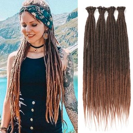 PORSMEER 20 Strands/Pack Ombre Brown Synthetic Dreadlocks Extensions,Handmade Hippie Dreadlock 0.6 Width Soft Dreads Hair Reggae Style Locs Crochet Braiding Hair for Women or Mens,18 inch