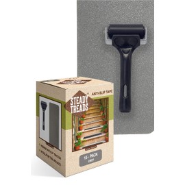 Steady Treads - Set of PVC-Free, Non-Slip Adhesive Stair Treads and Handy Installation Roller (15qty - 4" X 24" + Roller, Black)