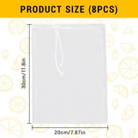 Katyjun Pack of 8 Reusable Straining Cloths 30 x 20 cm Straining Cloth with Drawstring, Nut Milk Bag Organic Washable