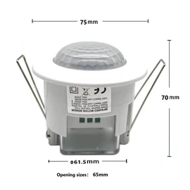 Clearhill PIR Motion Sensor, Ceiling Mount, Embedded Infrared Motion Detector, Embedded Occupancy Sensor, 360° Detection, 240V, Adjustable Timer and Sensitivity, Suitable for LED, Range up to 6m IP42