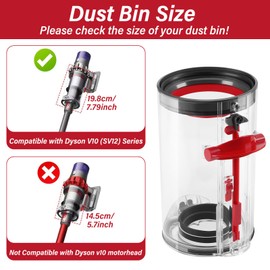 Qygba Dust Bin Replacement Compatible with Dyson V10 Vacuum Cleaners, Canister Bin Replacement for SV12, Part No. 969509-01