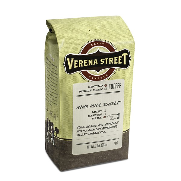 Verena Street 2 Pound Ground Coffee, Dark Roast, Nine Mile Sunset, Rainforest Alliance Certified Arabica Coffee