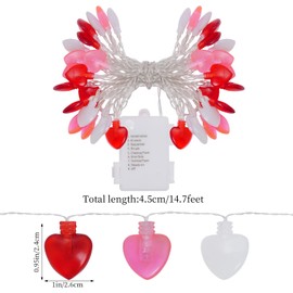 Yolyoo 14.7 ft 40 LEDs Heart Shaped String Lights for Valentines Day,Wedding,Mother's Day,Christmas,Party Favors,Pink White Red Heart Shaped Lights (Pink&White&Red)
