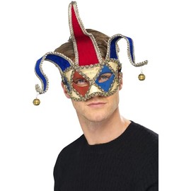 Smiffys Venetian Musical Jester Eyemask, Red & Blue , Eyemasks Fancy Dress, Adult Dress Up Eye masks