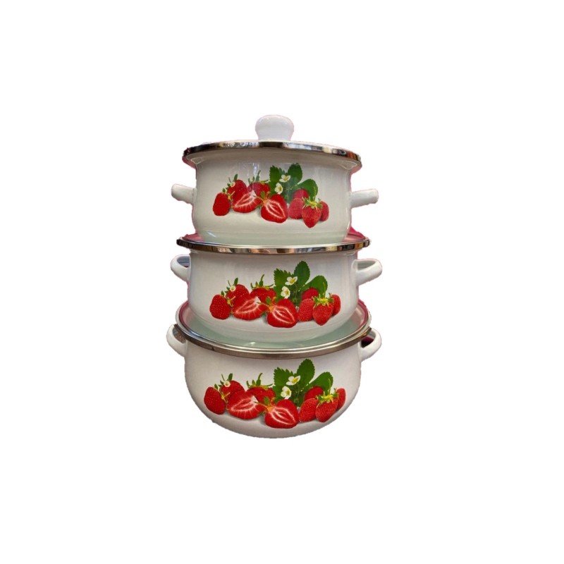 MEGA COOK 6 PC Strawberries Stock Pot Enamel