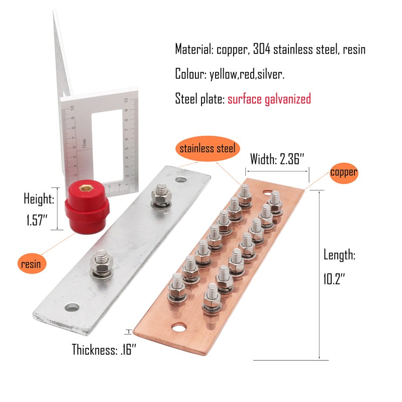 SCXCLY Copper Ground Bar Kit, with 14 Terminal Positions, Copper