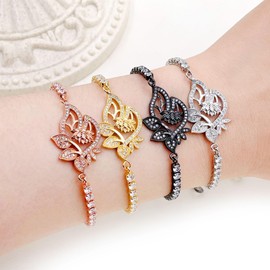 Tobestu Gold Plated Cubic Zirconia Lotus Tennis Bracelet for Women - Stylish Flower Jewelry for Special Occasions As Anniversary or Birthday YA4802