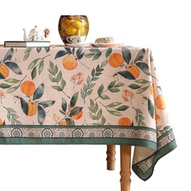 patdrea Designer Small Orange Tablecloth for Square Tables,Farmhouse Linen Oranges and Leaves Tree Linen Tablecloth,Fall Fruits Table Cover Cloth Decor for Kitchen Dining Christmas,55"*55"