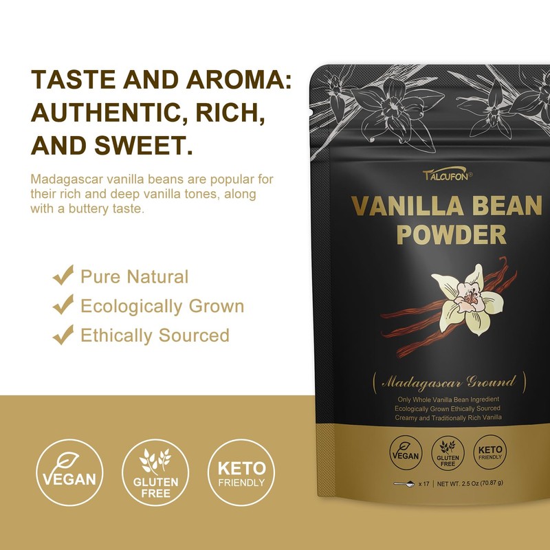 TALCUFON Madagascar Ground Vanilla Bean Powder, 100% Ground Vanilla Beans,