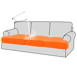 HewTLES Waterproof Sofa Cover. Highly Elastic T-Shaped Sofa Cushion Cover - Soft Velvet Cushion Cover - Living Room Armchair Cover T-Shaped Sofa Cushion slipcover seat Cover - 3 Pieces (Orange)