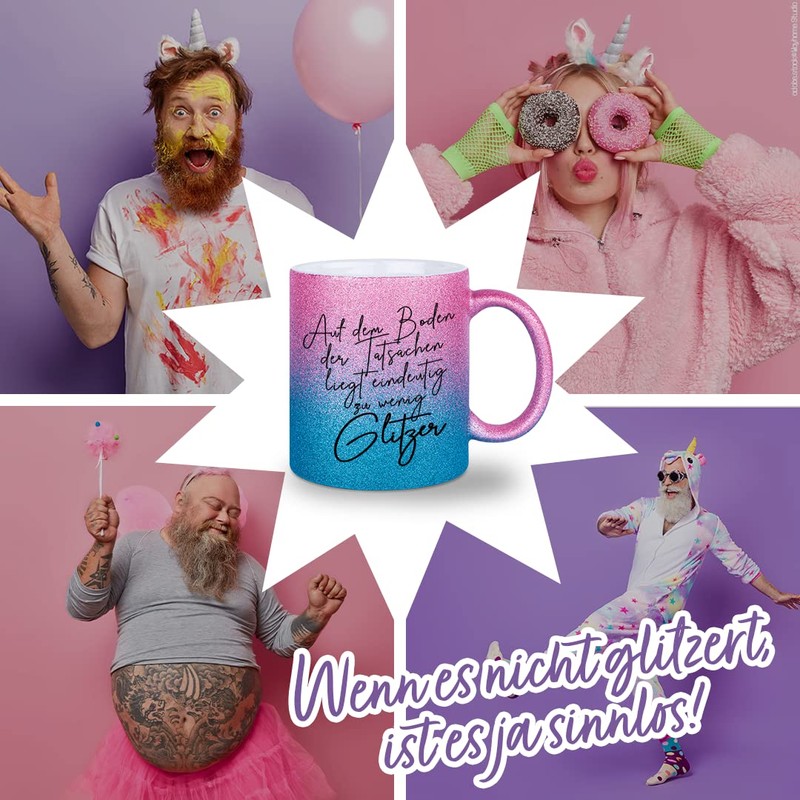 glitzertassen.de® On the floor of the facts, cup with glitter,