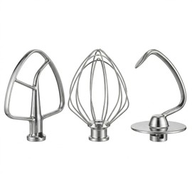 Guiyint Stainless Steel 3 Piece Mixer Attachments Kit – Replacement for KitchenAid Tilt-Head & Bowl-Lift Stand Mixers (4.5, 5, 6 Quart) – Includes Dough Hook, Flat Beater, 6-Wire Whisk