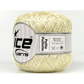 Petite Paillette Cream with Silver Mini Sequins Yarn - 50 grams (1.76 oz) 400 m (437 yards), Polyester, Metallic Sequins