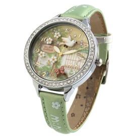 Cute Rabbit Girls Ladies Watch, fq062 Pink Genuine Leather Strap Kids Girls Student Watch Rose Gold Cover, green-1, Modern
