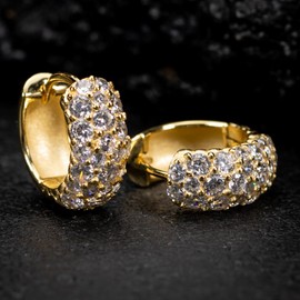 Yellow Gold Plated 925 Sterling Silver Hoop Earrings Flower Set 3d Fully Iced Cubic Zirconia CZ 12mm Unisex Ice Out Huggie Small Sparkle Silver Hoop Earrings Fine Jewelry Birthday Gifts for Men,Women