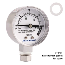 MEASUREMAN Stainless Steel Pressure Cooker Gauge, Pressure Canner Gauge, Steam Pressure Gauge, 2" Dial, Lower Mount, Including Gasket, Washer and Nut
