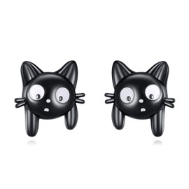 Black Cat Earrings Sterling Silver Cat Stud Earrings Cute Animal Earrings Jewellry Gifts for Women