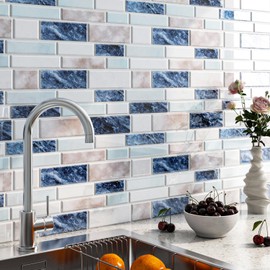 FunStick Marble Peel and Stick Backsplash for Kitchen12"x12" Blue White Stick on Backsplash Tiles for Kitchen Backsplash Tiles Peel and Stick Wall Tile Stickers for Bathroom Shower Waterproof 5-Sheet