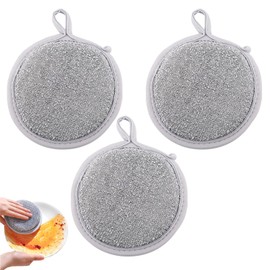 3 Pcs Double Sided Round Sponges Washing Up, Wire Sponge Dish Cloths for Washing Up Dish Matic Dish Cloths for Kitchen Washing Dishes Washing Pots Washing Utensils for Surface Cleaning