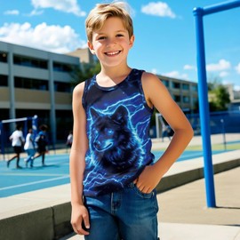 Xnshcedy Wolf Boys Tank Tops for Preschool Kids Athletic Vest Summer Outfits for Age 4-5 Children Casual Undershirts Lightweight Waistcoat for Child Toddler Sports Under Shirts