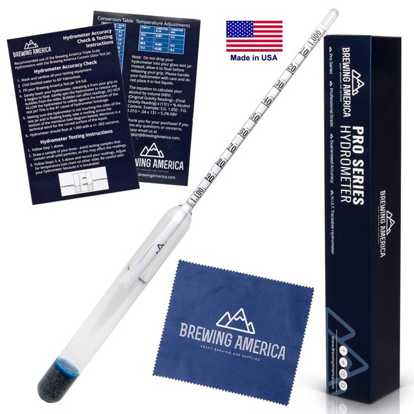 American-Made Precision Hydrometer Alcohol by Volume ABV Tester – Accurate Final Gravity Testing, Finished Beer - Easy to Read Pro Series Finishing NIST Traceable (SINGLE) Brewing America