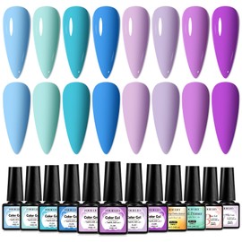 Four Lily Blue Purple Gel Nail Polish Set 8 Colors Nude Gel Polish Kit All Season Soak Off UV/LED Nail Polish Manicure Art Salon DIY at Home 12Pcs