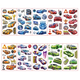 UYVPAER 10 Sheets Racing Car Temporary Tattoos for Children, Construction Theme Party Accessories, Birthday Decorations, Tattoo Stickers for Boys and Girls