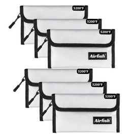 Airfish Fireproof Money Bag, 5 x 8 inches Fireproof Wallet, Waterproof Cash Bag with Zipper, Small Fireproof Cash Bag for Valuables