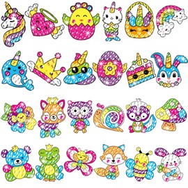 Viicoor Diamond Painting,Mosaics, 24 Pieces Animals Diamond Painting Stickers for Kids, 5D Diamond Painting Stickers Kits for Kids, Diamond Art Mosaic Stickers by Numbers Kits for Children Boys Girl
