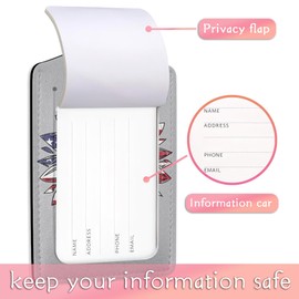 2 Pack American Flag Sunflowers Luggage Tag for Suitcases,Luggage Tags PU Leather Bag Travel Suitcase ID Identifier Baggage Tags for Women Men Travel