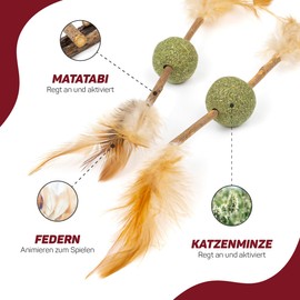 CanadianCat Company | Katzenspielzeug | Katzenminze Kugel mit Matatabi Stick und Feder (2 Stück)
