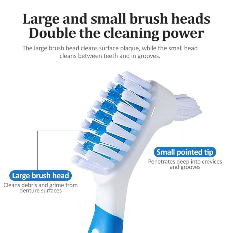 Denture Brushes Set of 2 with Double Bristle Head, Denture