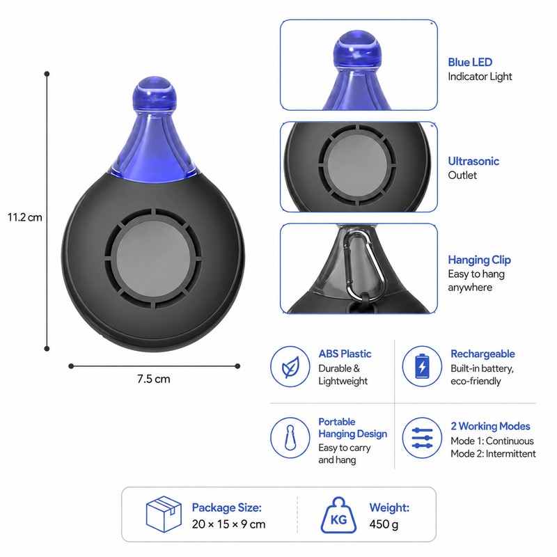 Portable Ultrasonic Pest Repeller for Outdoor Use – Rechargeable Bug