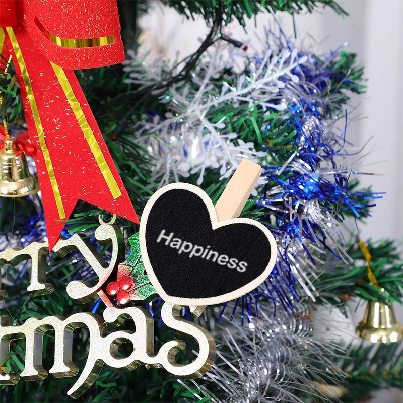 uxcell 10pcs Mini Chalkboards Signs with Wooden Clip Wood Heart