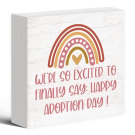 Luipk Adoption Day Gifts Wood Box Sign Desk Decor, Adoption Gifts for Girls, Adoption Gifts for Adoptive Parents, Wooden Block Sign Decorations for Home Room Wall Tabletop Shelf Decor