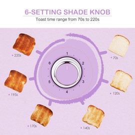 Roter Mond 2 Slice Toaster Retro Stainless Steel with Bagel, Cancel, and Defrost Functions, 6 Bread Shade Settings, Extra Wide Slots and Removable Crumb Tray, Lavender-Purple