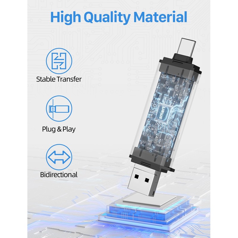 Vanja 3 in 1 Micro SD Card Reader, USB-C USB-A