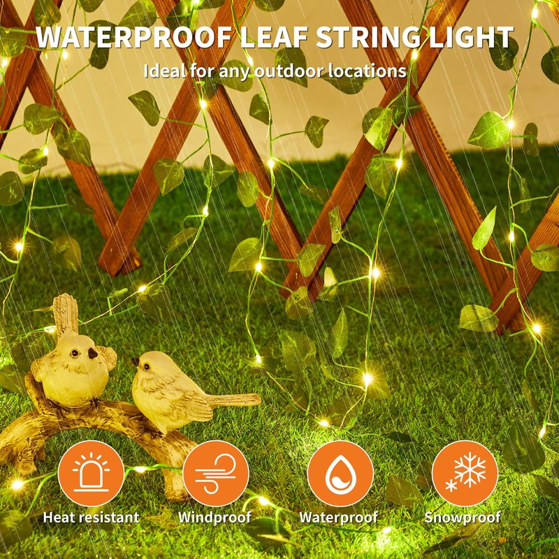 KAiSnova Solar Vine String Lights Outdoor, 33FT 100LED Warm White