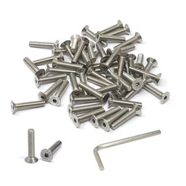 iexcell 50 Pcs M5 x 25mm Thread Pitch 0.8 mm Stainless Steel 304 Hex Socket Flat Head Cap Screws Bolts Kit
