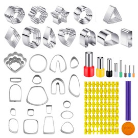 GCRWVS 60 Pcs Clay Tools Set,Polymer Clay Earring Making Kit, 51 Shapes Stainless Steel Clay Cutters with 8 Circle Shape Cutters 1 Clay Letter Stamp Jewelry Making Sculpting Clay (60Pcs)