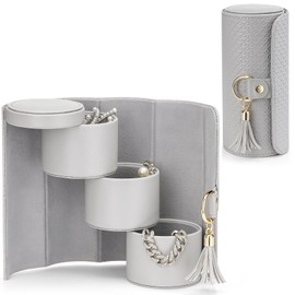 Vlando Gifts 2024 for Women, Girl - Travel Jewelry Oragnizer, 3-Layer Jewelry Storage Box, Travel Essential Accessories for Women, Birthday Gifts for Couples Mom Friends - Grey