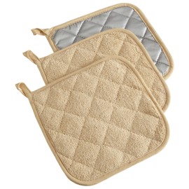 DII Basic Terry Collection Quilted 100% Cotton, Potholder, Pebble, 3 Piece