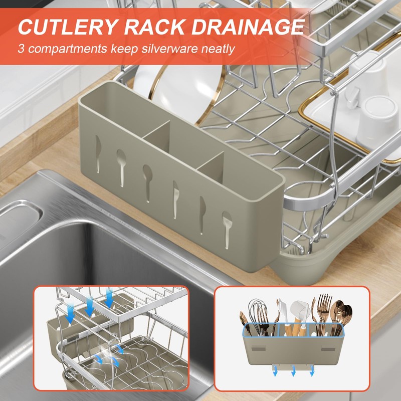 HOMEAILIE 2-Tier Dish Drying Rack for Kitchen Counter, 304 Stainless