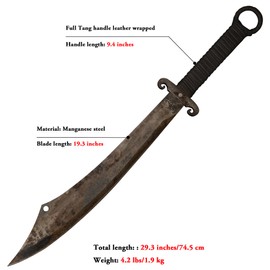 SV 0183 Handmade cast Manganese Steel 52HRC Machete Sharp, Full Tang, Outdoor, Hunting, Camping, Hiking, Survival, Leather Sheath, 29.3 inches