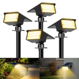 kolpop Pack of 4 / 77 LEDs Solar Spotlight for Outdoor Garden, 3000 K Warm White Solar Spotlight, IP65 Waterproof, 3 Modes, 800 LM Solar Lights, Dusk to Dawn Solar Lights for Yard, Trees, Path