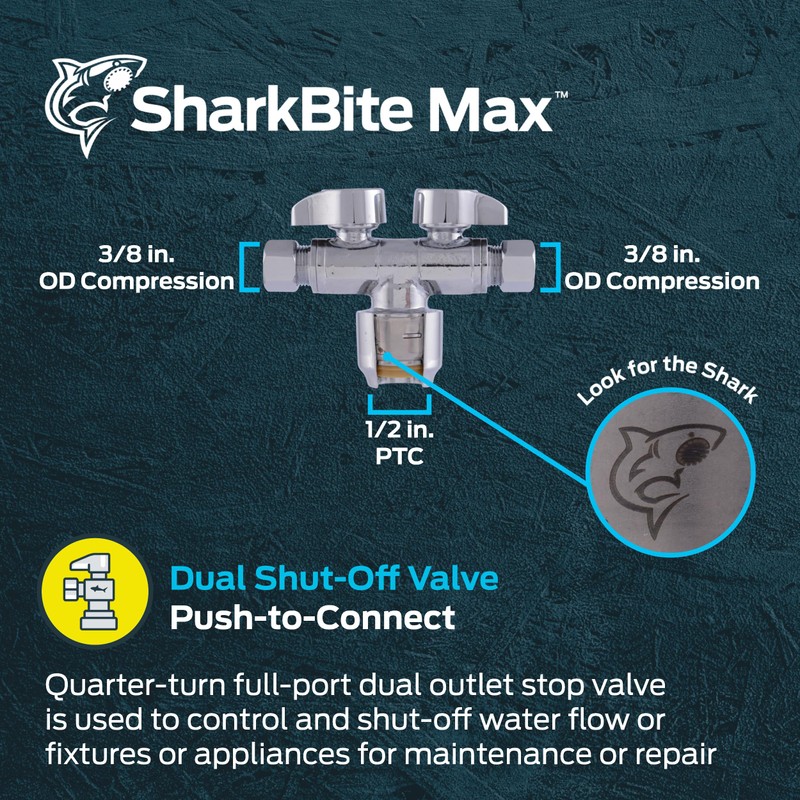 SharkBite Max Dual Shut Off Quarter-Turn Brass Ball Valve, 1/2