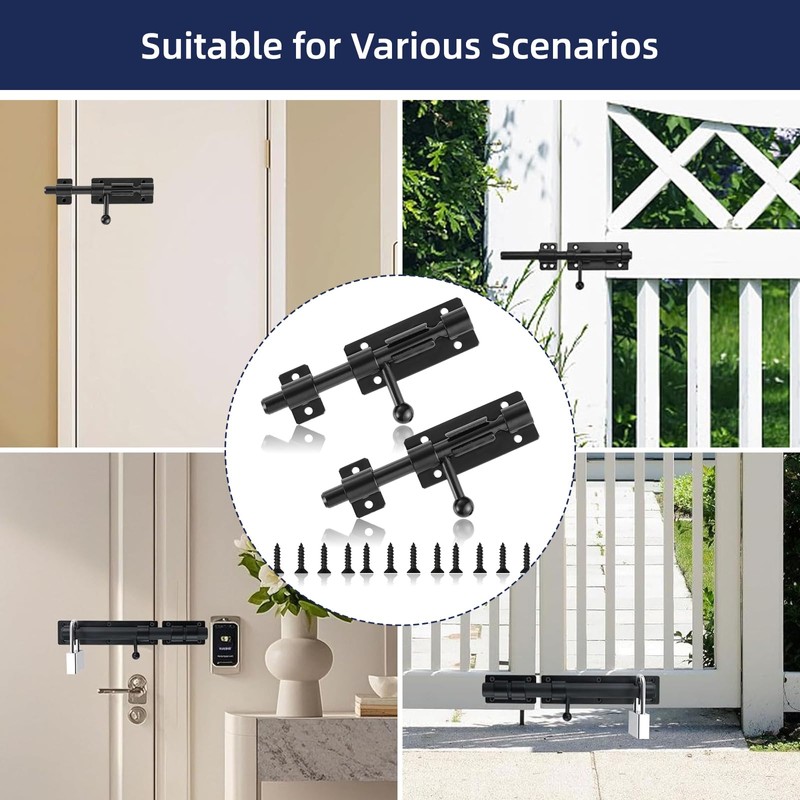 2 Stück 304 Edelstahl Türriegel, 4 Zoll Riegelschloss Schwarz Bolzenriegel