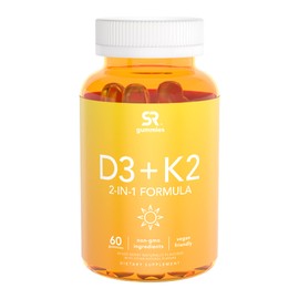 Sports Research Vegan Vitamin D3 + K2 Gummy Supplements - 5000iu Vitamin D with 100mcg Mk7 Vitamin K - Supports Calcium for Stronger Bones & Immune Health - 60 Gummies for Adults, 1 Month Supply